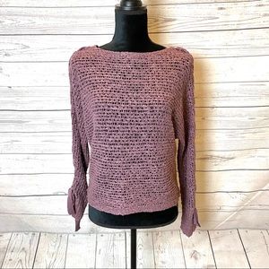 Plum Rewind Lace Up Tie Sleeve Sweater Sz M